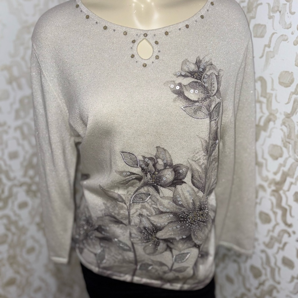 Alfred Dunner Cream Floral sweater